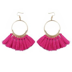 🔸2 for $15🔸Hot Pink Tassel Hook Earrings